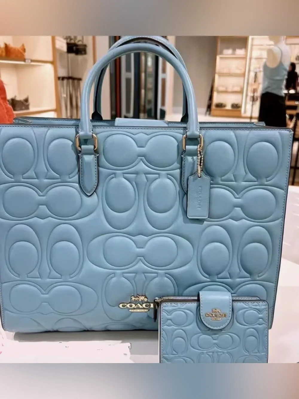NWT Coach Maggie Tote & Matching Medium Corner Zip Wallet Set – Azure Blue